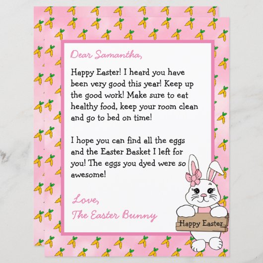 Persoonlijke brief van de paashaas (Voorkant / Achterkant)