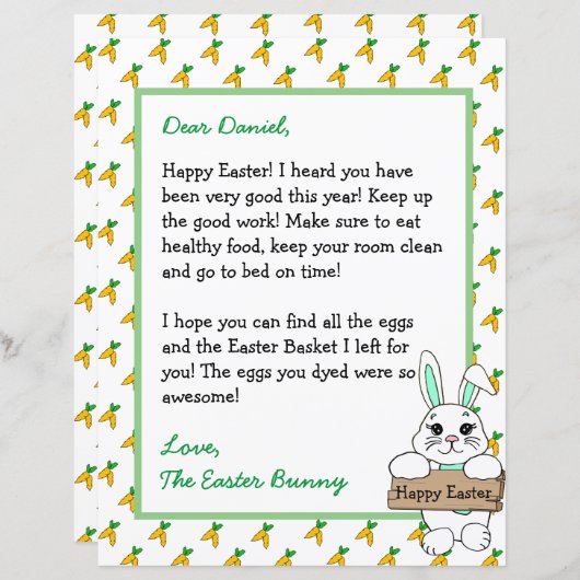 Persoonlijke brief van de paashaas (Voorkant / Achterkant)