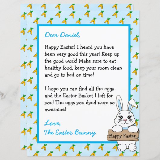 Persoonlijke brief van de paashaas (Voorkant / Achterkant)