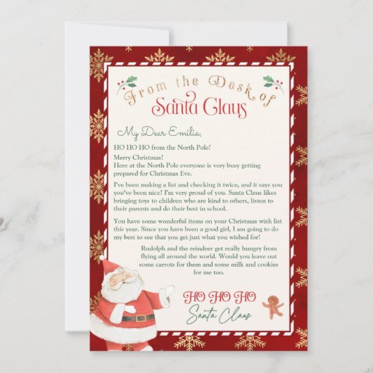 Persoonlijke brief van de sjabloon van Santa Claus Kaart (Voorkant)