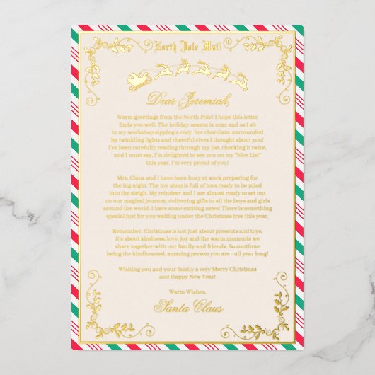 Persoonlijke brief VAN Kerstman Folie Uitnodiging (Voorkant)