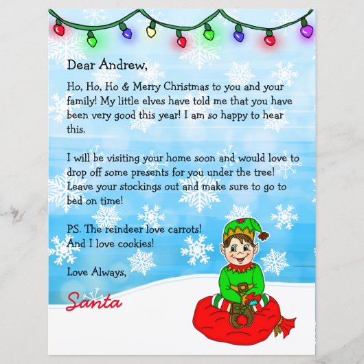 Persoonlijke brief van Santa + Kleurpagina (Voorkant)