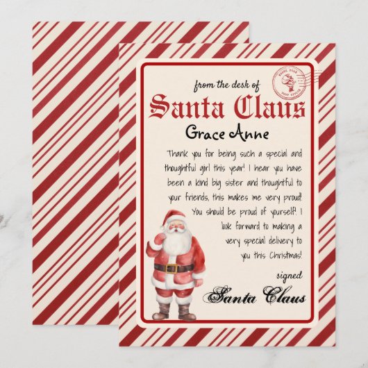 Persoonlijke brief van Santa Sjabloon Kaart (Voorkant / Achterkant)