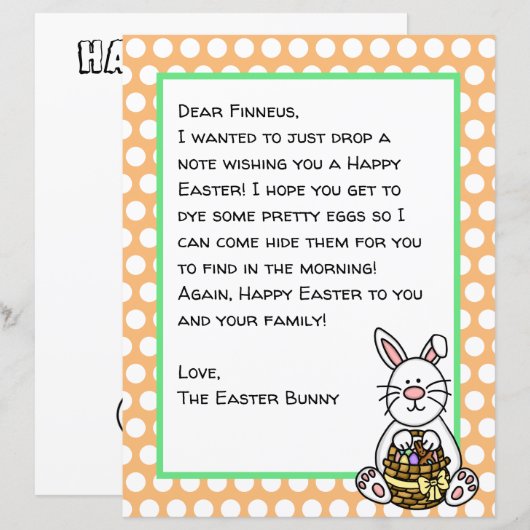 Persoonlijke brief voor Happy Paaster Bunny (Voorkant / Achterkant)