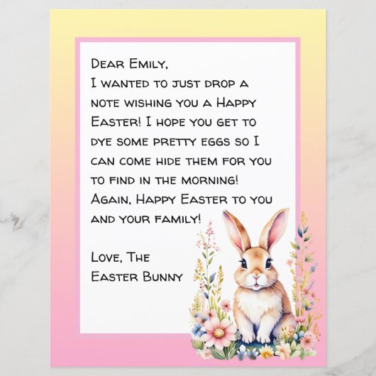 Persoonlijke brief voor Happy Paaster Bunny (Voorkant)