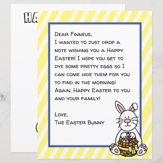 Persoonlijke brief voor Happy Paaster Bunny (Voorkant / Achterkant)