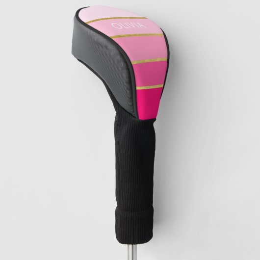 Persoonlijke Bright Hot Pink & Gold-naam Golfheadcover (Schuin)