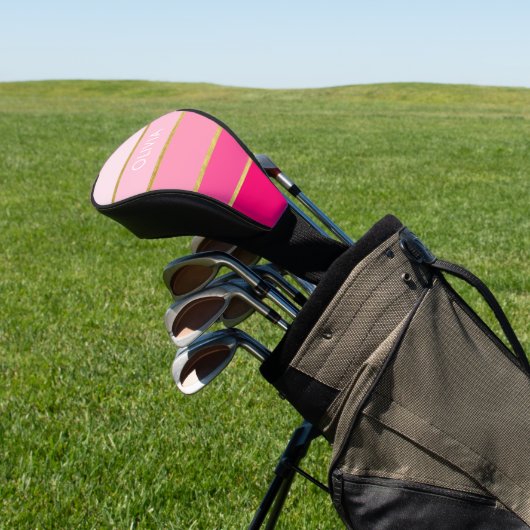 Persoonlijke Bright Hot Pink & Gold-naam Golfheadcover (Insitu)