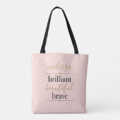 Persoonlijke Briljante Mooie Dappere Roze Blush Tote Bag (Achterkant)