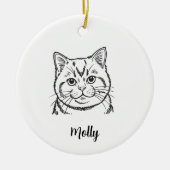 Persoonlijke Britse Korthaar Kat Kerstmis Keramisch Ornament (Voorkant)