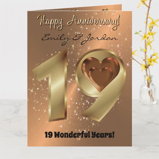 Persoonlijke Bronze 19th Wedding Jubileum Kaart (Gele Bloem)