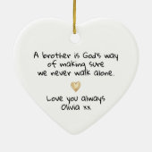 Persoonlijke Brother Gold Heart Aandenken Keramisch Ornament (Achterkant)