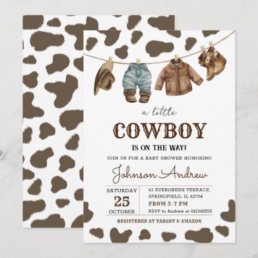 Persoonlijke Brown Cowboy Baby shower Uitnodiging (Voorkant / Achterkant)
