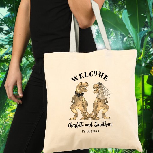 Persoonlijke Bruid & Bruidegom Dinosaur Huwelijk Tote Bag