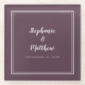 Persoonlijke Bruid & Bruidegom Trouw Moderne Paars Glazen Onderzetter (Voorkant)