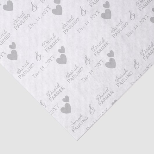 Persoonlijke Bruid & Bruidegom Zilveren Hartjes Tr Tissuepapier (Detail)