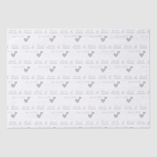 Persoonlijke Bruid & Bruidegom Zilveren Hartjes Tr Tissuepapier (Voorkant)