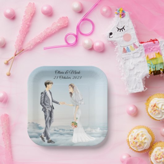 Persoonlijke bruid en bruidebruid papieren bordje (Feest)