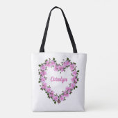 Persoonlijke Bruid Roze Rozen Hart Tote Bag (Achterkant)