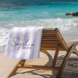 Persoonlijke Bruid Strandhanddoek | Lavendel Strep Strandlaken
