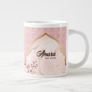 Persoonlijke Bruids Koffiemok – Roze & Gouden Boog Grote Koffiekop