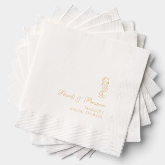 Persoonlijke Bruidsdouche Parels & Prosecco Goud Folie Servetten (Insitu (Gestapeld))