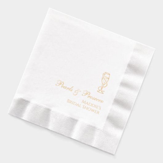 Persoonlijke Bruidsdouche Parels & Prosecco Goud Folie Servetten (Links)