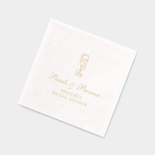Persoonlijke Bruidsdouche Parels & Prosecco Goud Folie Servetten (Links)