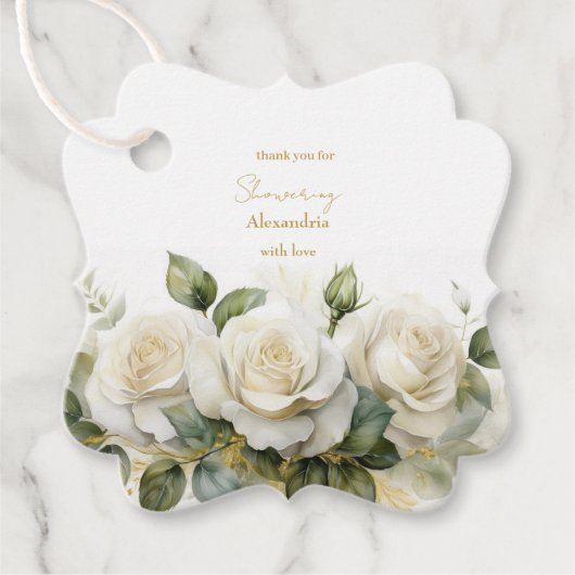 Persoonlijke Bruidsfeest Witte Rozen Bedankjes Labels (Voorkant)