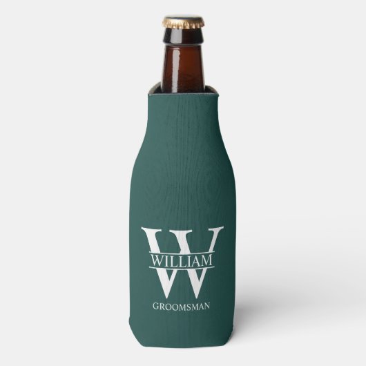 Persoonlijke bruidsjonker monogram & naam flesjeskoeler (Fles Voorkant)