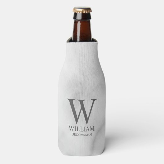 Persoonlijke bruidsjonker monogram & naam flesjeskoeler (Fles Voorkant)