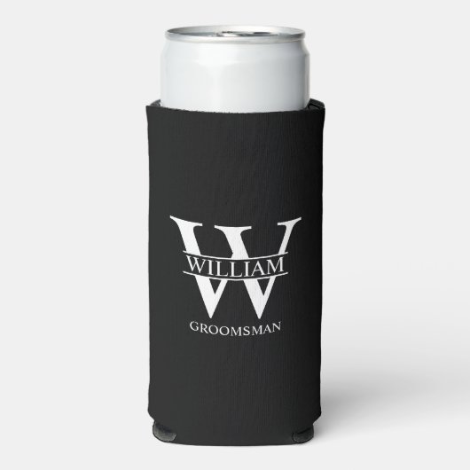 Persoonlijke bruidsjonker monogram & naam seltzer blikjeskoeler (Seltzer Voorkant)
