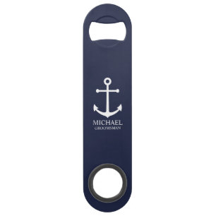 Persoonlijke Bruidsjonkers met Marineblauwe Anker Speed Flessenopener