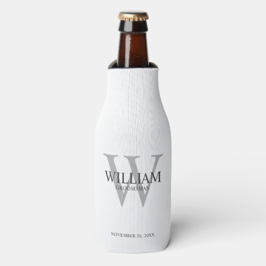 Persoonlijke bruidsjonkers monogram & naam flesjeskoeler (Fles Voorkant)