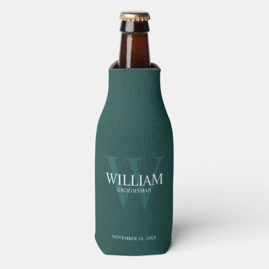 Persoonlijke bruidsjonkers monogram & naam flesjeskoeler (Fles Voorkant)