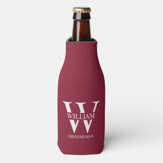 Persoonlijke bruidsjonkers monogram & naam flesjeskoeler (Fles Voorkant)