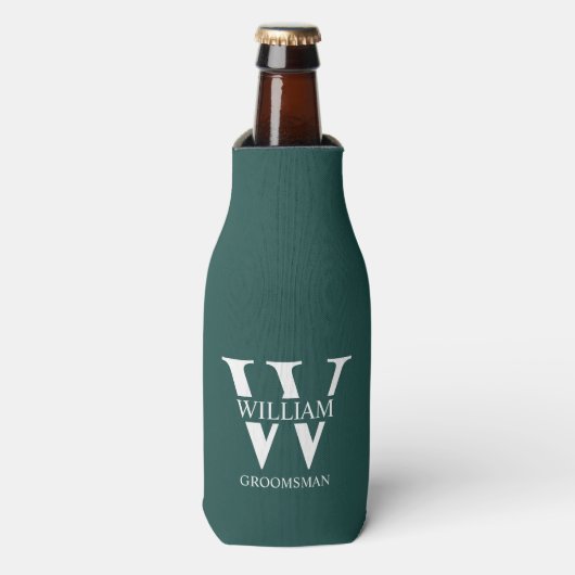 Persoonlijke bruidsjonkers monogram & naam flesjeskoeler (Fles Voorkant)