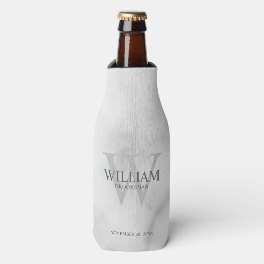 Persoonlijke bruidsjonkers monogram & naam flesjeskoeler (Fles Voorkant)