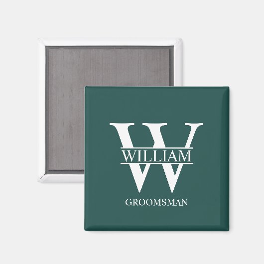 Persoonlijke bruidsjonkers monogram & naam magneet (Voorkant / Achterkant)
