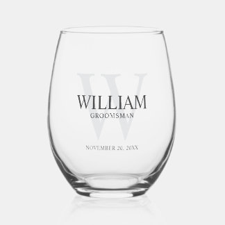 Persoonlijke bruidsjonkers monogram & naam wijnglas zonder voet
