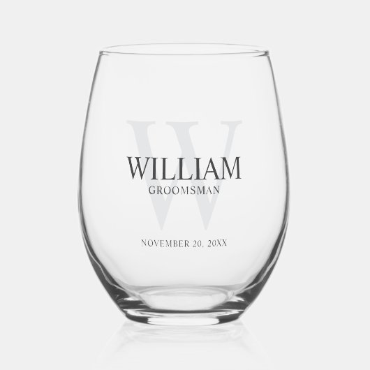 Persoonlijke bruidsjonkers monogram & naam wijnglas zonder voet (Voorkant)