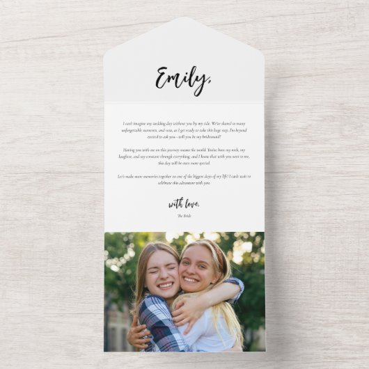 Persoonlijke bruidsmeisje-aanzoekbrief fotokaart all in one uitnodiging (Binnen)