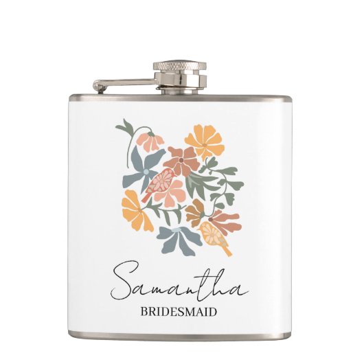 Persoonlijke bruidsmeisje bloem Boho bruiloft Heupfles (Voorkant)