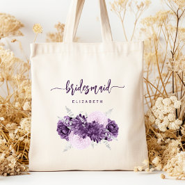 Persoonlijke Bruidsmeisje Bloemen Paarse Lila Zilv Tote Bag