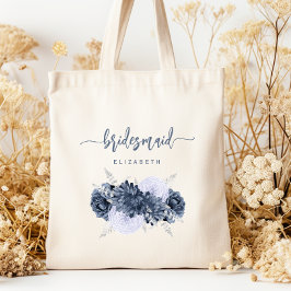 Persoonlijke bruidsmeisje bloemrijke stoffige blau tote bag