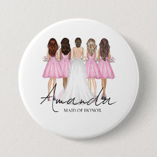 Persoonlijke bruidsmeisje cadeau met eigen naam ronde button 7,6 cm