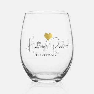 Persoonlijke bruidsmeisje handgeschreven script na wijnglas zonder voet