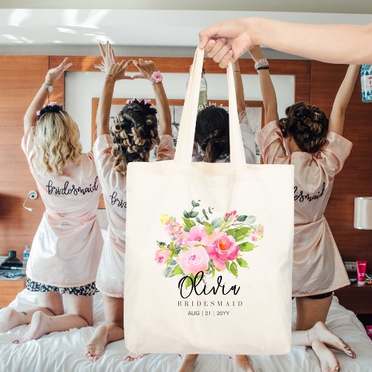 Persoonlijke Bruidsmeisje Tote | Roze Bloemige Blo Bag