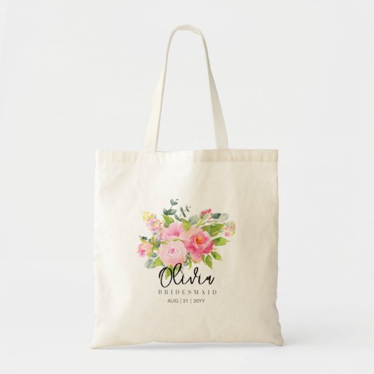 Persoonlijke Bruidsmeisje Tote | Roze Bloemige Blo Tote Bag (Voorkant)