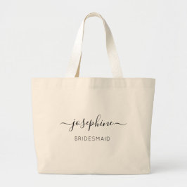 Persoonlijke bruidsmeisje-uitnodiging modern scrip grote tote bag
